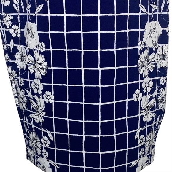 Express Women’s Strapless Dress 8 Navy Blue White Check Floral Nautical Bodycon - Picture 5 of 15
